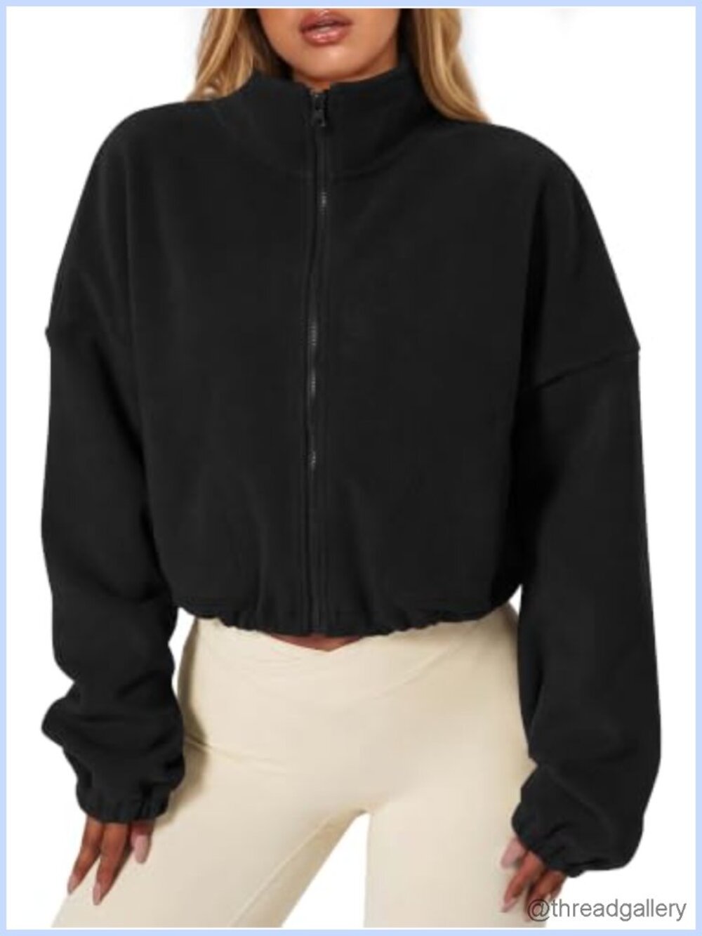 Cropped Fleece Jacket Full Zip Stand Collar Sherpa Coat